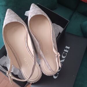 Coach Beige Signature Pointed Slingback Flats